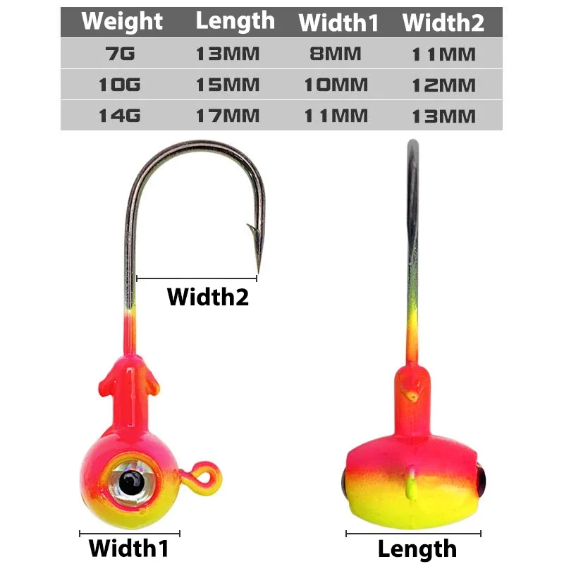 5 unids/lote anzuelo con cabeza de plomo anzuelo de púas ojos de pez 3D 3,5g/5g/7g/10g/14g accesorios de pesca - imagen 2