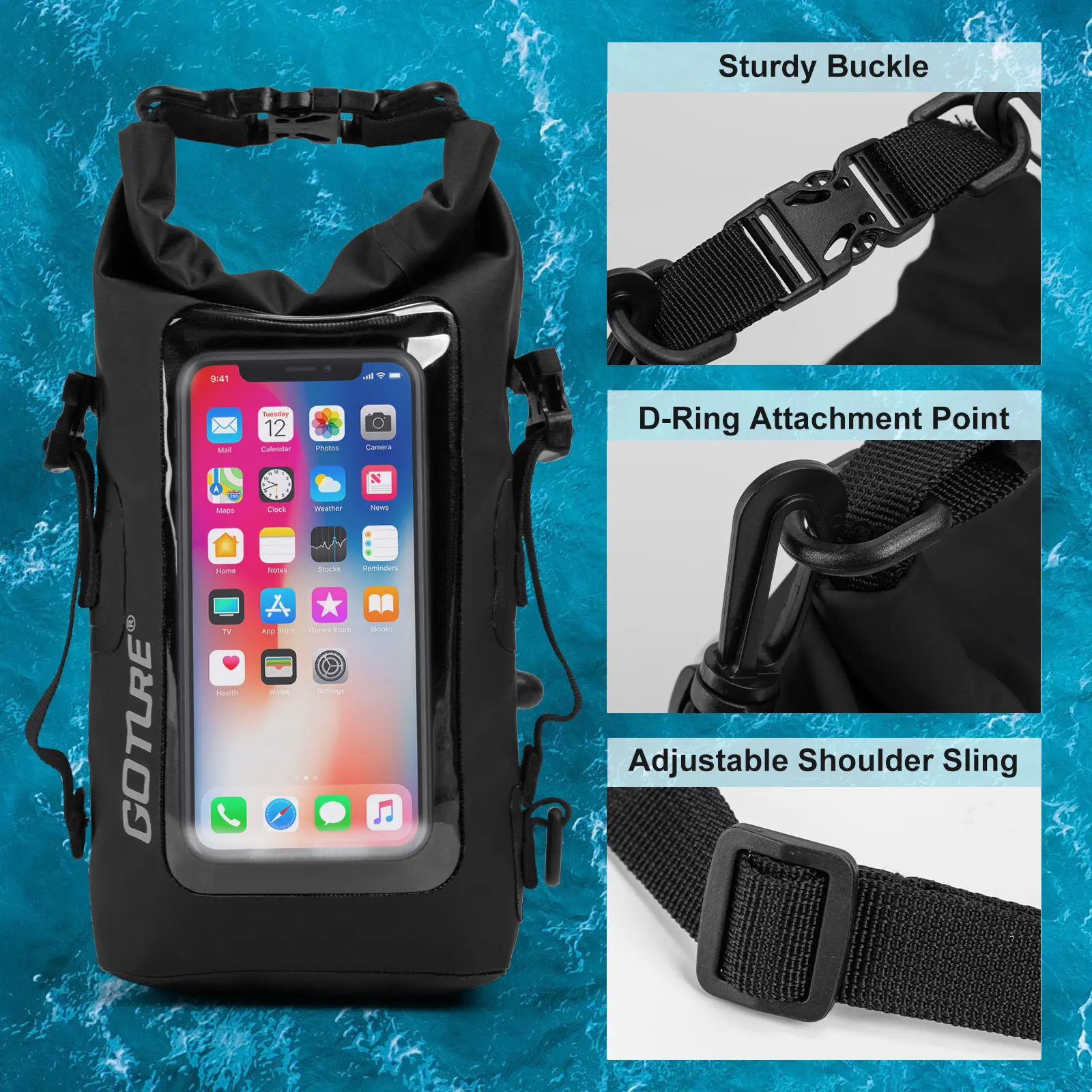 Goture Bolsa impermeable para móvil – Funda sumergible con correa pesca - imagen 3