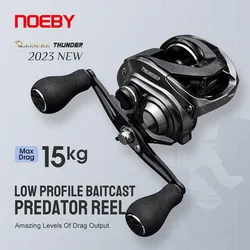Noeby carrete de Baitcasting, sistema de frenado magnético de arrastre máximo de 15KG, relación de engranaje 6,4: 1, 8 + 1 rodamiento de bolas, bobina de pesca Predator de perfil bajo
