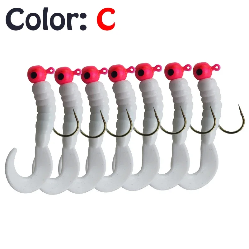7 Uds cebo suave de silicona de gusano 4,8 cm 2,7g Jigging Wobblers pesca señuelos artificiales de Pvc con ganchos para aparejos de natación de cola de lubina - imagen 5