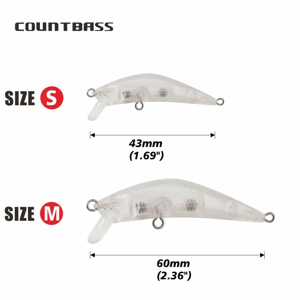 Countbass 10 Uds. Señuelos duros en blanco 41mm/1,61 "2,5g/0,09oz, 57mm/2,24" 3,8g/0,13oz, Wobblers de pesca de trucha sin pintar - imagen 2