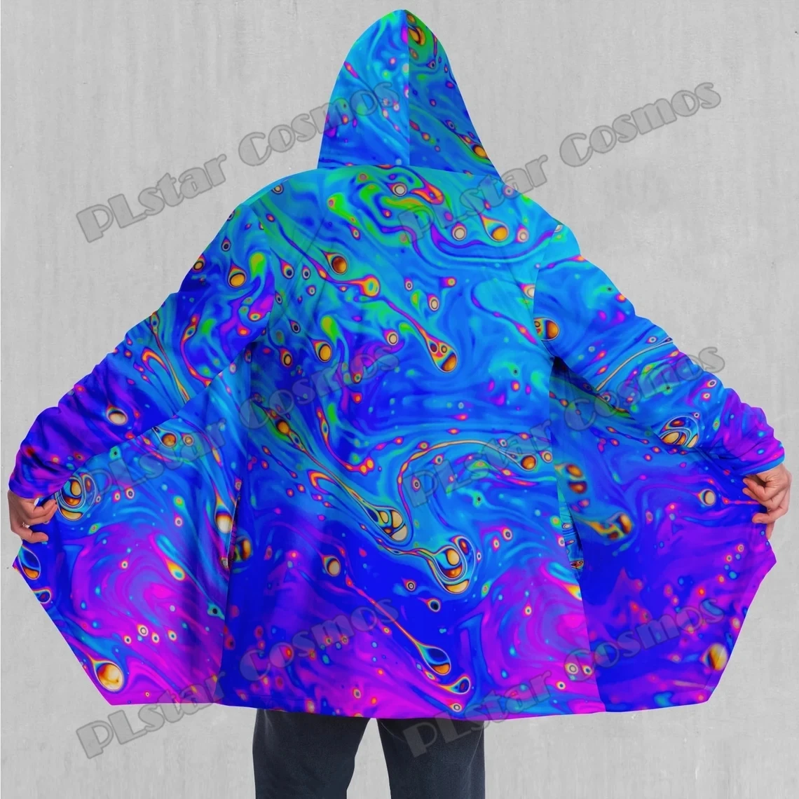 Capa con capucha forrada de Sherpa para hombre con estampado 3D colorido abstracto psicodélico líquido invierno Unisex Casual grueso capa cálida DP81