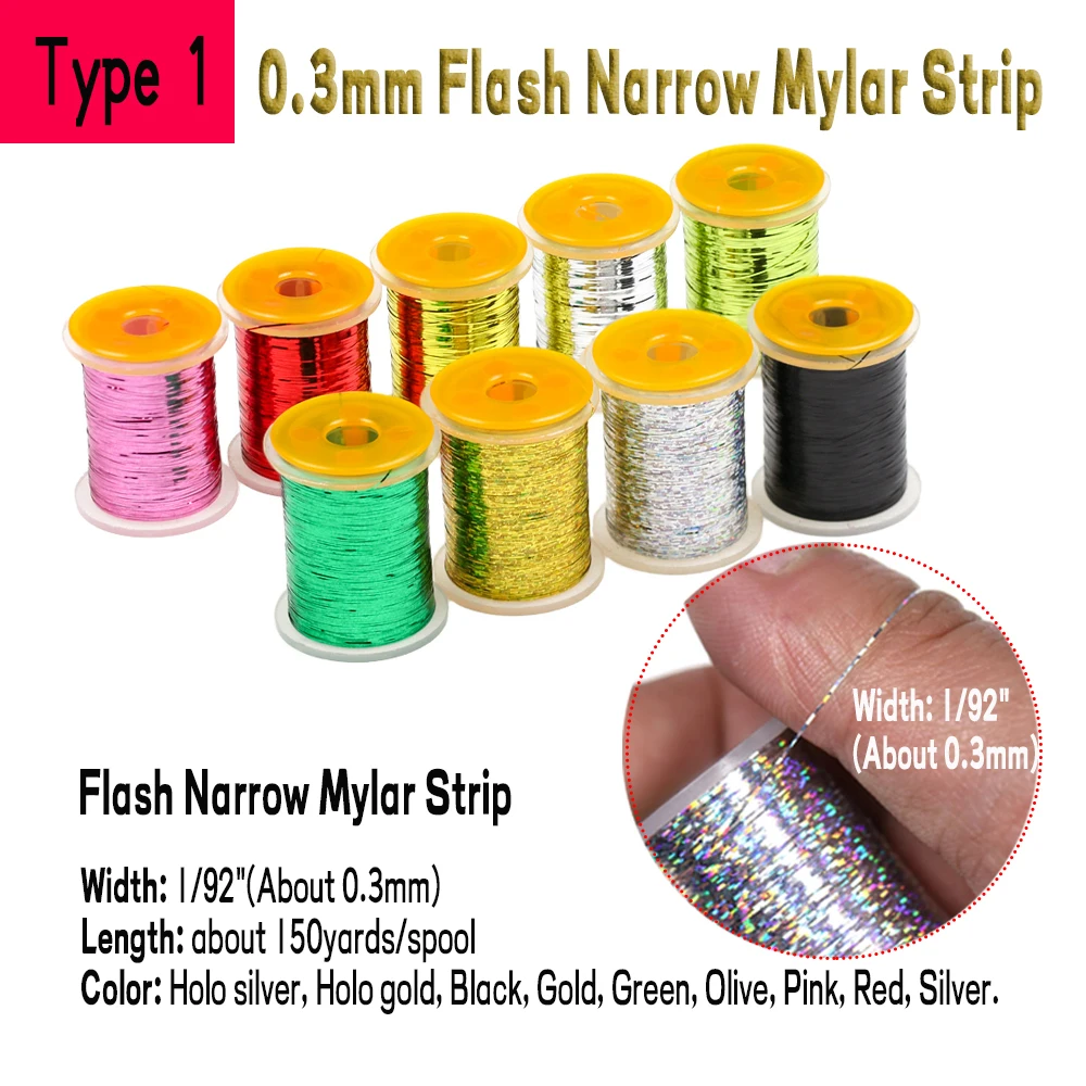 Wifreo 0,3mm/1mm oropel holográfico atado de moscas oropel plano Mylar Material de cinta Flash para Streamer Flashback ninfas - imagen 3