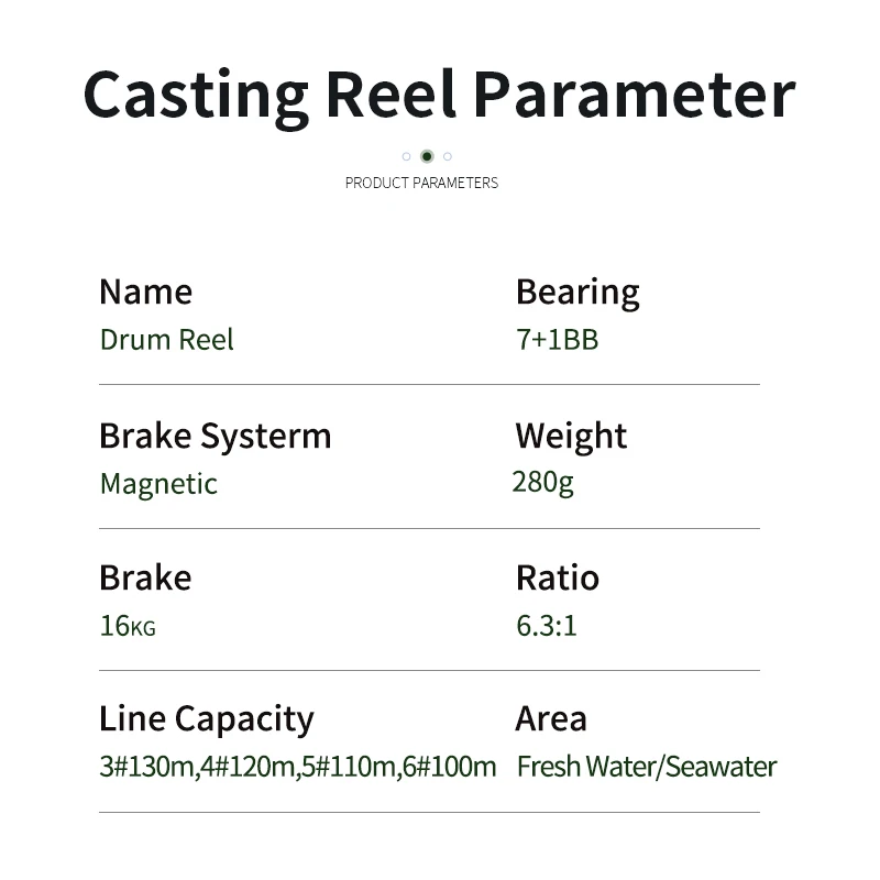 Kawa-carrete de pesca fundido, rueda de tambor, arrastre máximo de 16kg, carrete de fundición de cebo, mango de aleación de aluminio 7 + 1BB con perilla Eva, SuiSea Freshwater F - imagen 2