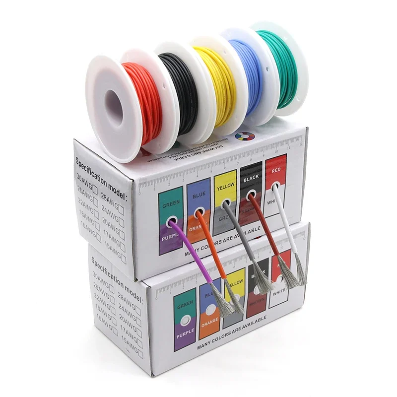 Kit de mezcla de 5 colores) Cable de silicona Flexible resistente al calor 30/28/26/24/22/20/18/16AWG Cable trenzado Cable de cobre estañado eléctrico - imagen 5