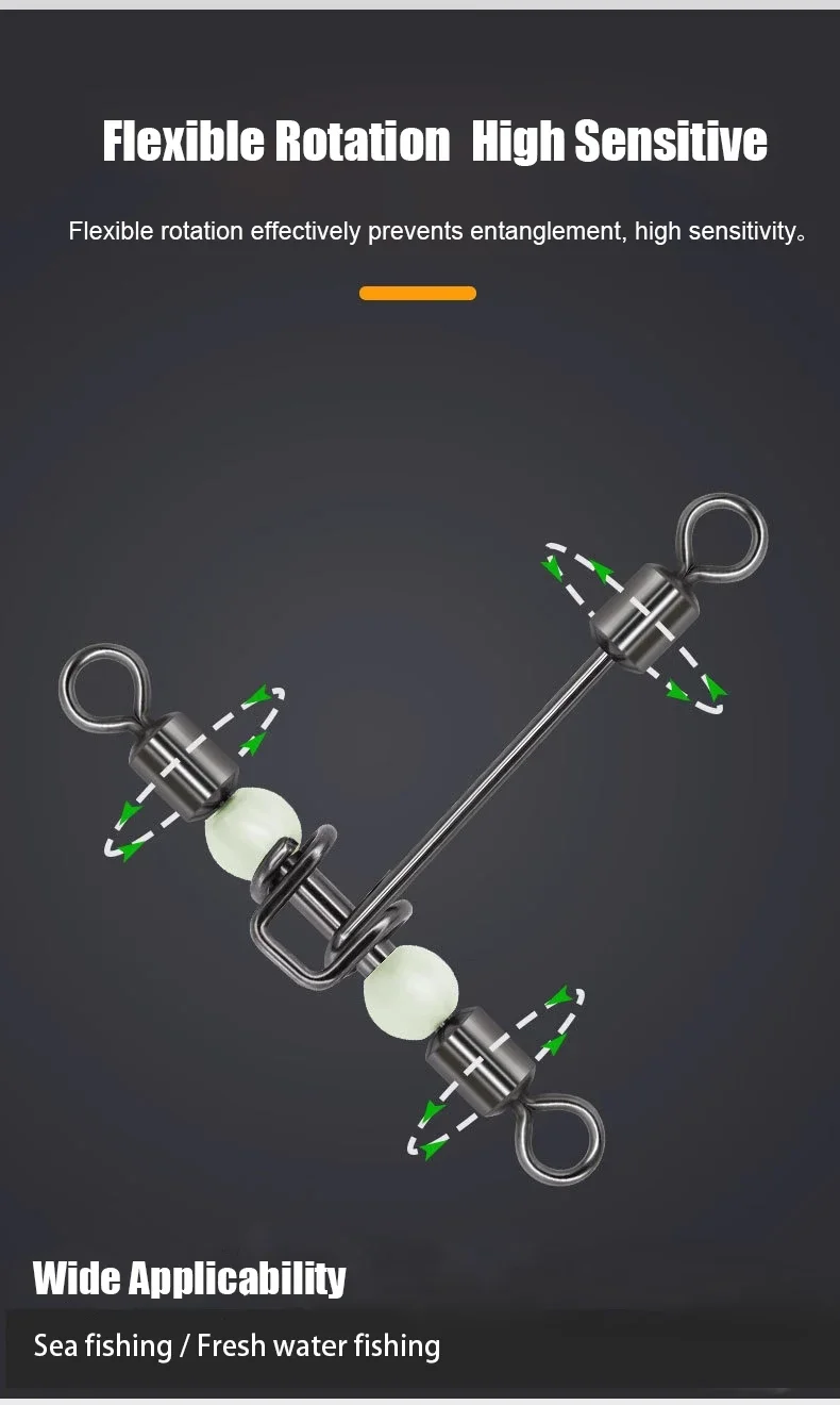 NUNATAK-anillos rodante de 3 cabezales en forma de T, broche de pesca en el mar, conector a presión de acero inoxidable 304, anillos de pesca que fortalecen el broche luminoso - imagen 5