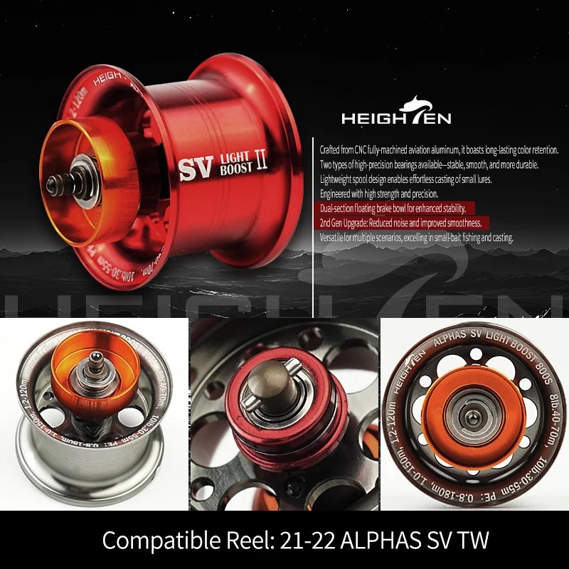 Heighten Alpha Carrete Baitcasting Freno Doble Aluminio Aeroespacial - imagen 4