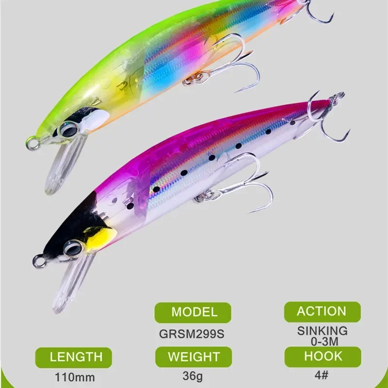 Señuelo de Pesca de pececillo con hoja Flash, 110mm, 36g, agua de mar hundida y agua dulce, Wobbler de Pesca para curricán, lubina, Pesca de carpa - imagen 2