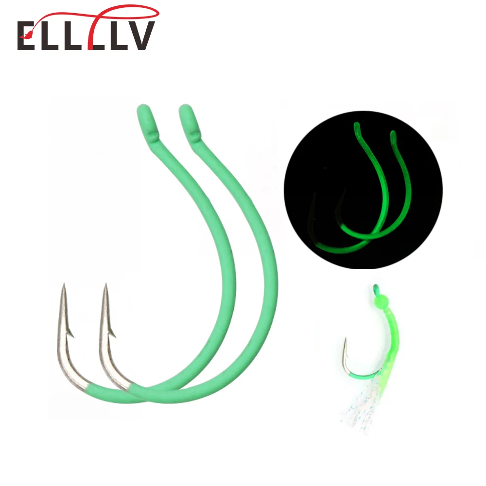 Ellllv 50PCS 3 #   - Gancho de gusano loco luminoso 2/0, acero rico en carbono, amplio espacio, manivela fina, anzuelo de gusano, aparejo de tiro, aparejos de pesca - imagen 2