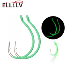 Ellllv 50PCS 3 #   - Gancho de gusano loco luminoso 2/0, acero rico en carbono, amplio espacio, manivela fina, anzuelo de gusano, aparejo de tiro, aparejos de pesca