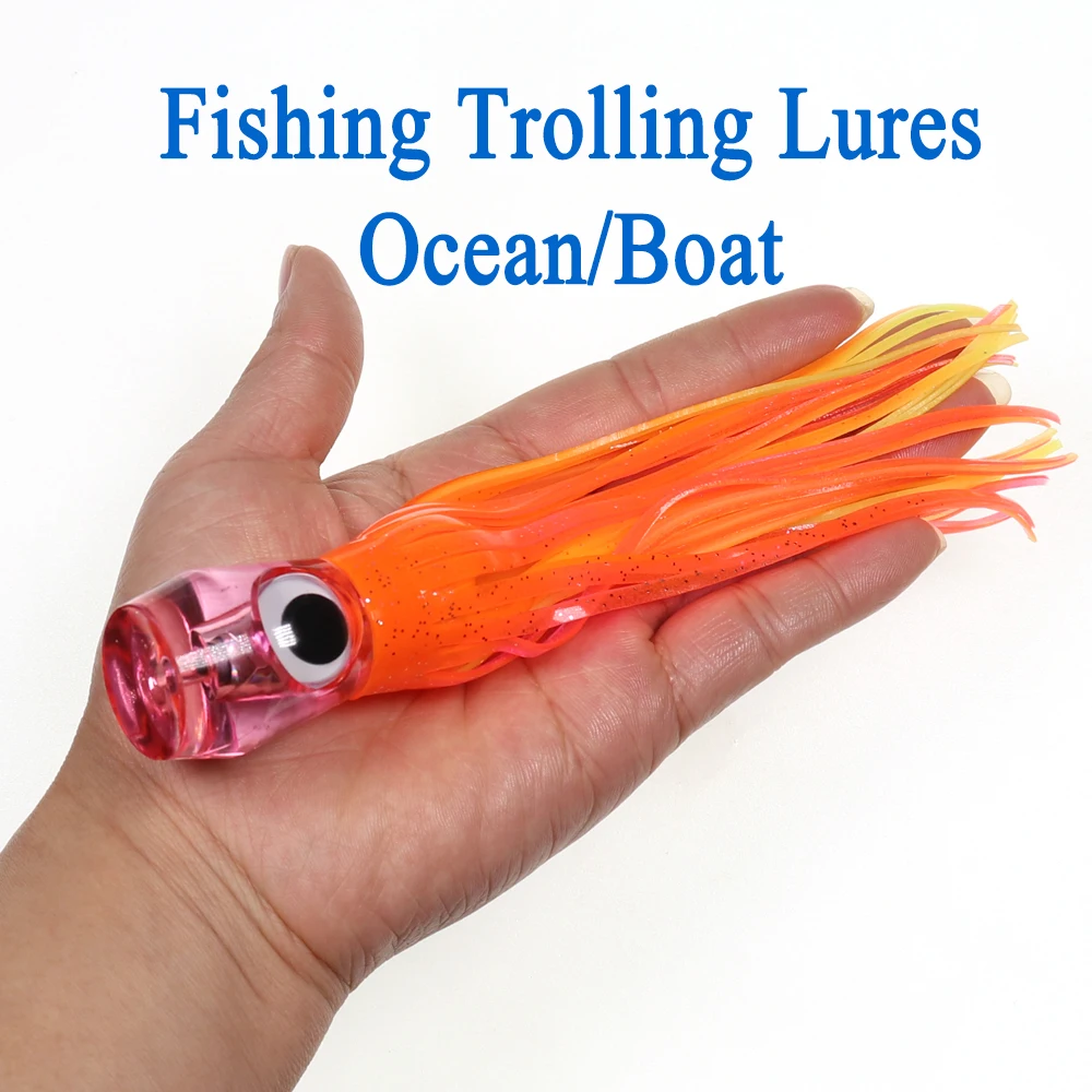 ICERIO-señuelo de arrastre de mar profundo, cabeza de resina de hundimiento rápido, falda de silicona de calamar de pulpo para atún Wahoo, 6,5 pulgadas/49g - imagen 5