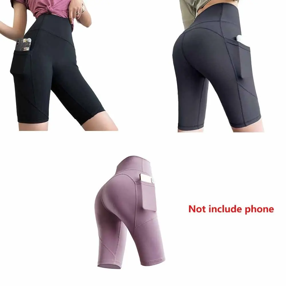 Pantalones cortos de Yoga de cintura alta, mallas ajustadas de diseño sin costuras de tela elástica, pantalones cortos deportivos elásticos de Color sólido, ropa informal - imagen 2