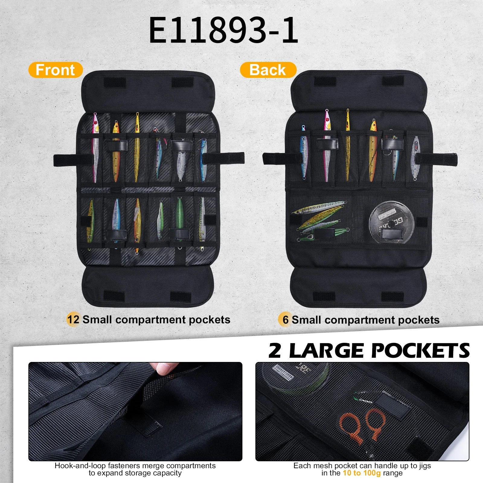 Goture-bolsa de almacenamiento de Señuelos de Pesca Jigging, portátil, impermeable, de gran capacidad, 600 DPU, color negro, bolsa de aparejos de pesca - imagen 5