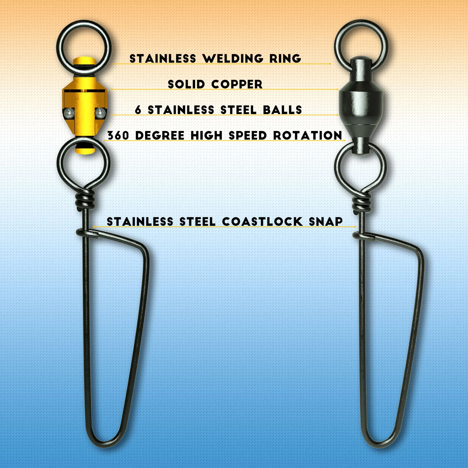 10/20 piezas giratorios de pesca bloqueo a presión rodamiento de bolas de acero inoxidable agua salada gancho de alta resistencia señuelo conector giratorio - imagen 3