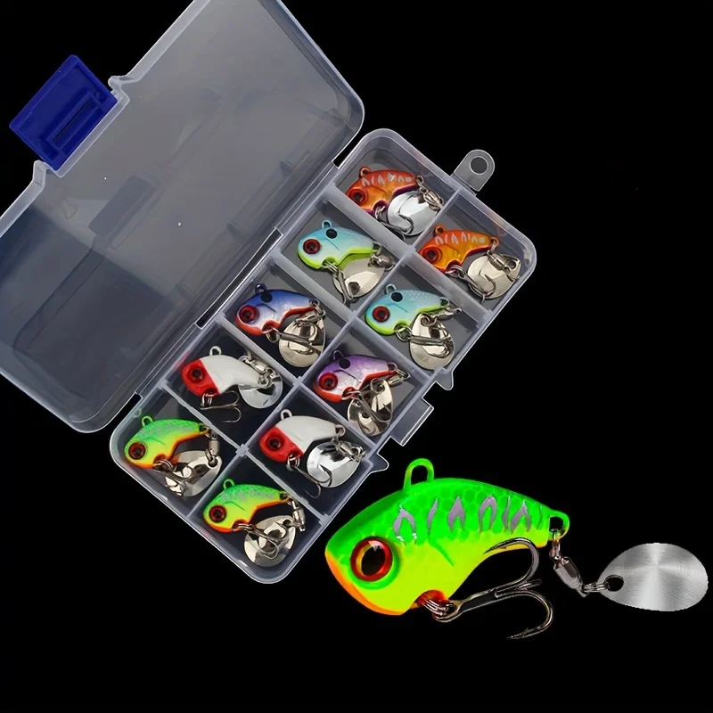 10 unids/caja 0,21 Oz/0,35oz Kit de Señuelos de Pesca Metal VIB cebo Artificial hundimiento Spinner cuchara Señuelos de Pesca plantillas aparejos de pesca