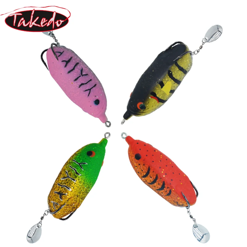 TAKEDO LW029 señuelo de pesca de rana con cabeza de serpiente de lubina hecho a mano, Crankbaits de cuerpo hueco suave, señuelo de rana de pesca, Wobblers Topwater Minnow - imagen 5