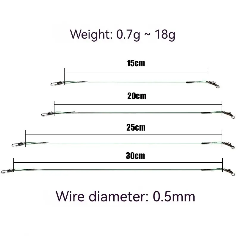 PRO BEROS-sedal de pesca de acero antimordedura, 15cm-30cm, líder de alambre con cierre doble giratorio, accesorio de pesca a presión, correa de núcleo de plomo, 25 uds. - imagen 3