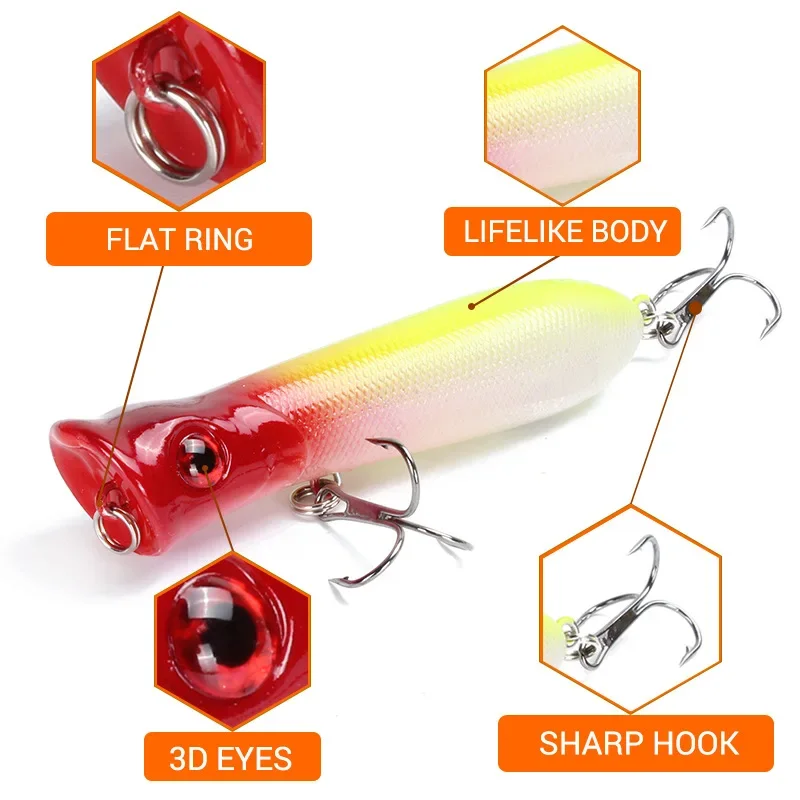 Señuelo de Pesca Popper, anzuelos de 8cm, 11g, 6 #, cebo Artificial, aparejos de Pesca de carpa, Wobbler Crankbait, 1 unidad - imagen 4