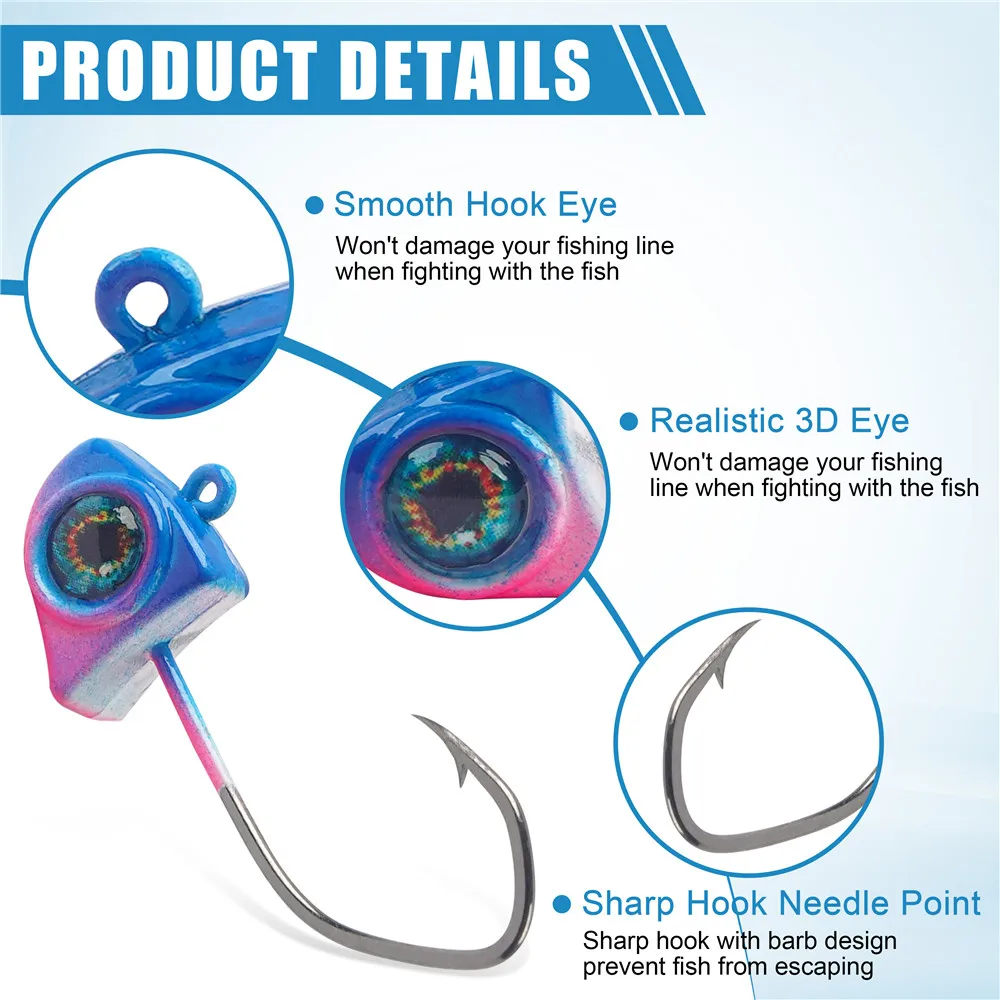 25 uds Crappie Jigs cabezas 1/32OZ 1/16OZ 1/8OZ ojos 3D pesca Jig Head gusano anzuelos para Crappie Panfish lubina señuelo pesca - imagen 3