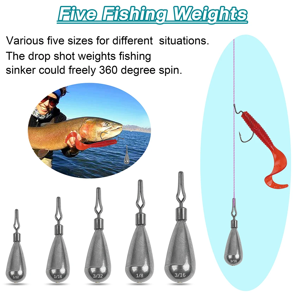 Pesas de pesca de tungsteno, plomos de tiro de gota, pesas de pesca de lubina, aparejo de Texas, 16 unids/lote por caja - imagen 5