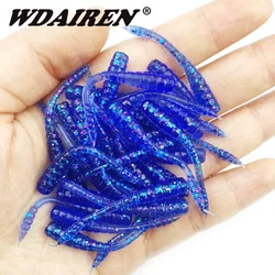 50 Uds gusano rojo señuelo de Pesca suave 4,5 cm 0,45g con olor a sal 7 colores olor a pescado cebo de silicona Artificial aparejos de Pesca