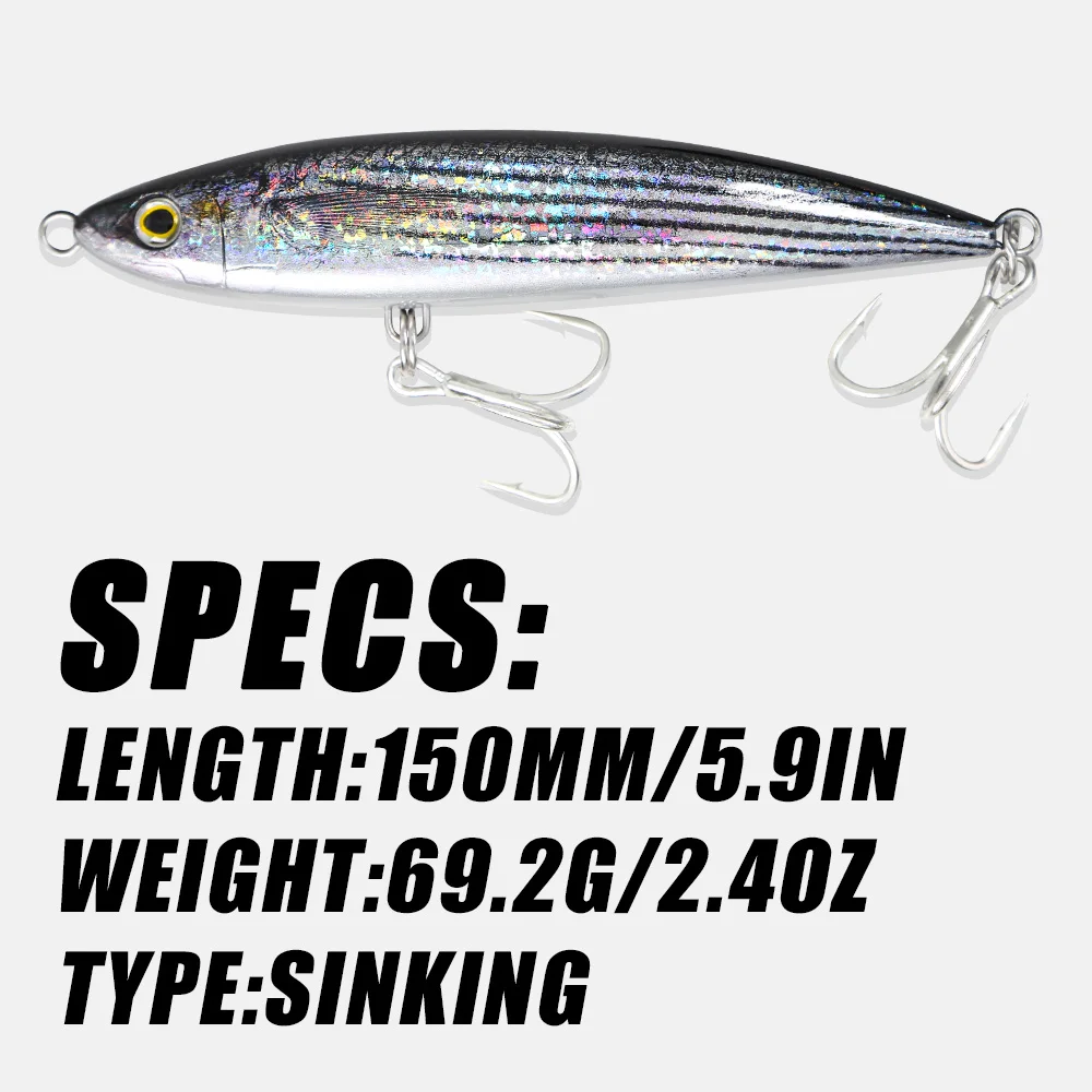 B & U-señuelo de pesca hundido en el mar con impresión 3D, cebo adhesivo, lápiz, agua superior, 150mm, 69,2g, GT, palo de pesca de agua salada, cebo Artificial - imagen 3