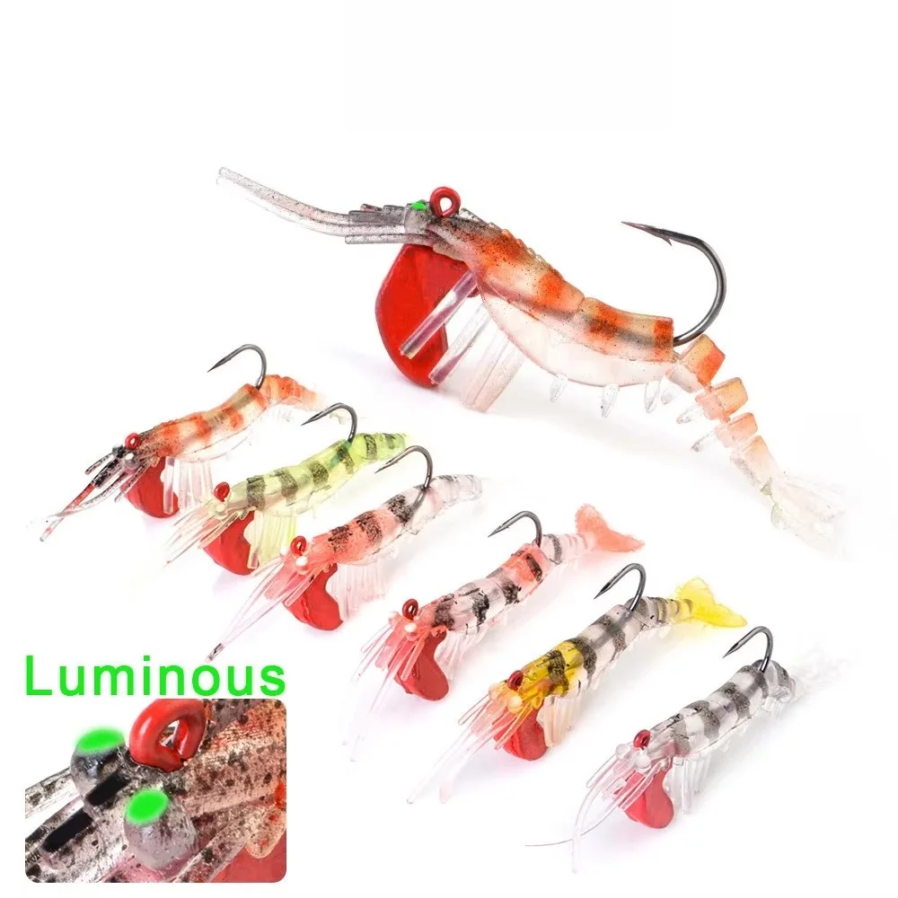 FTK 7g 14,5g ojo luminoso Mini Señuelos de Pesca de Camarones 7cm 10cm plantilla de señuelo suave de oruga cebo de pesca de Jigging de silicona - imagen 2