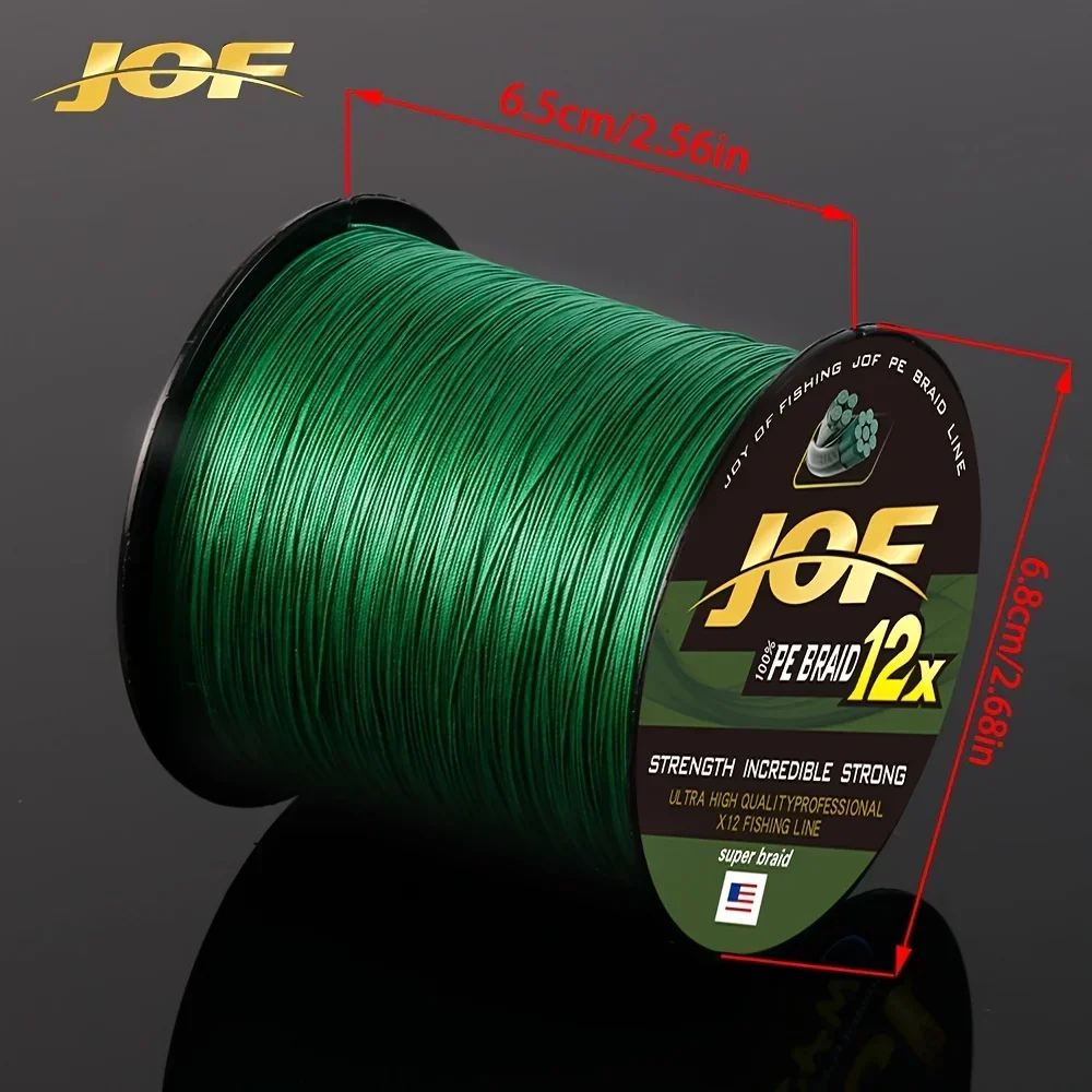 JOF-sedal de pesca trenzado de 12 hebras, 500M/564yd, PE súper fuerte, 25-120LB, suave, duradero, verde brillante, colores mezclados, carpa de tiro largo - imagen 4