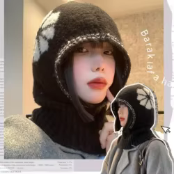 Gorro cálido para exteriores para invierno, pasamontañas de punto con bloques de Color Retro, bufanda cálida para invierno, cubierta para las orejas para esquiar, ciclismo, montar, acampar 2025