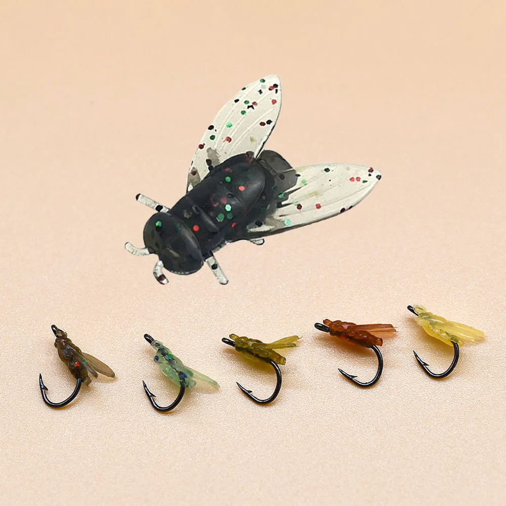MNFT-Mini Kit de moscas de Pesca, Señuelos de pesca con mosca de goma, señuelos de plástico suave realistas, anzuelos de púas para lubina, trucha, salmón, 10 piezas - imagen 3