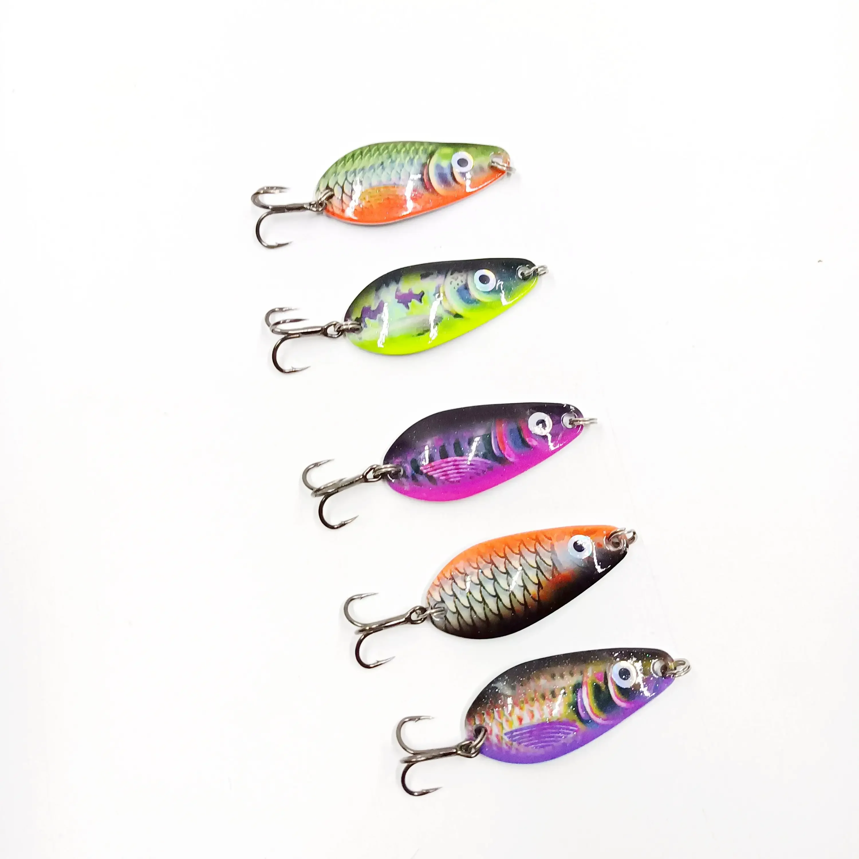 DUODUOYU, 1 Uds., cuchara para trucha con estampado 3D, señuelo de pesca de 10g/45mm, cebo Artificial Vib Metal JIG, señuelo para cuchara de pesca para trucha, perca, Lucio