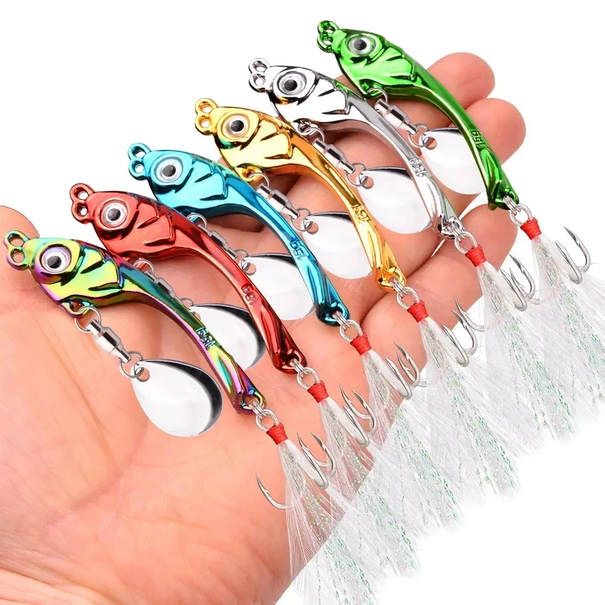 12 Uds Metal VIB 7g 10g 20g juego de Señuelos de Pesca giratorios cuchara vibratoria Spinner señuelos Crankbait Bass hoja de cebo duro Artificial - imagen 4