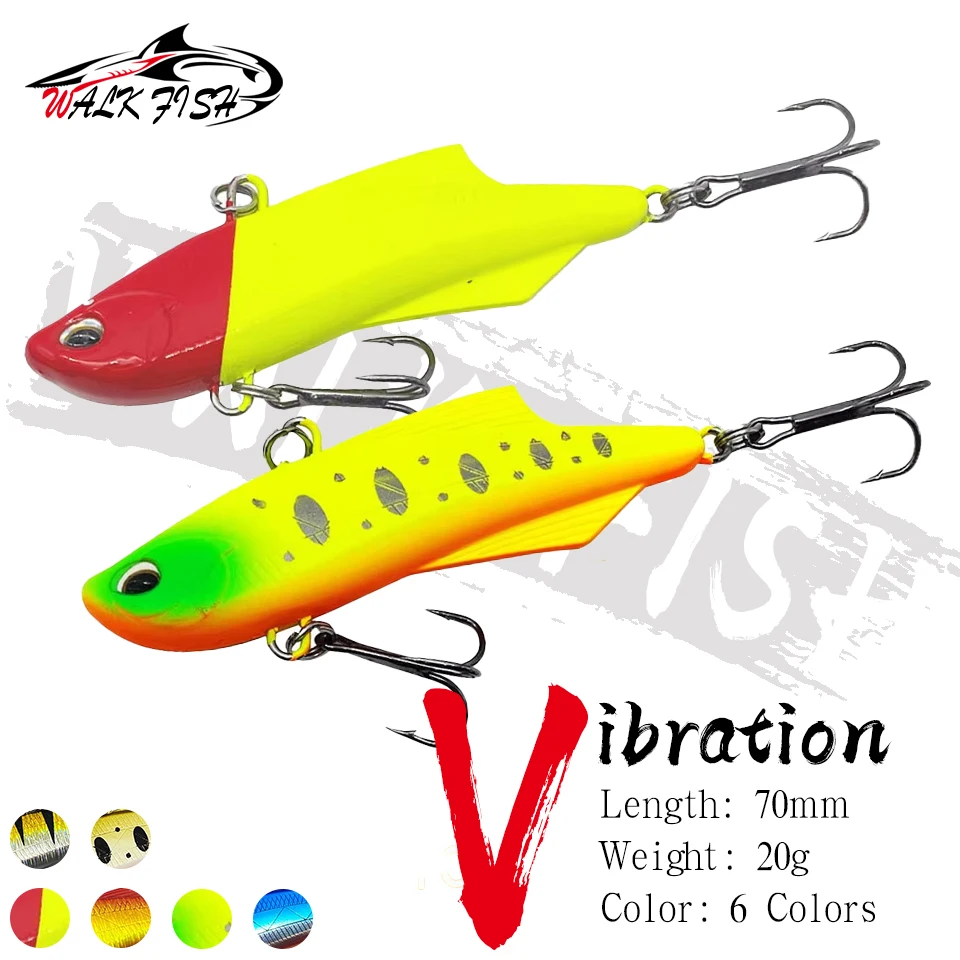 WALK FISH-Señuelos de pesca hundidos con vibración VIB, 7cm, 20g, placa de hierro de plástico, pescado de plomo, cebo biónico de fundición de largo alcance, trucha con lentejuelas
