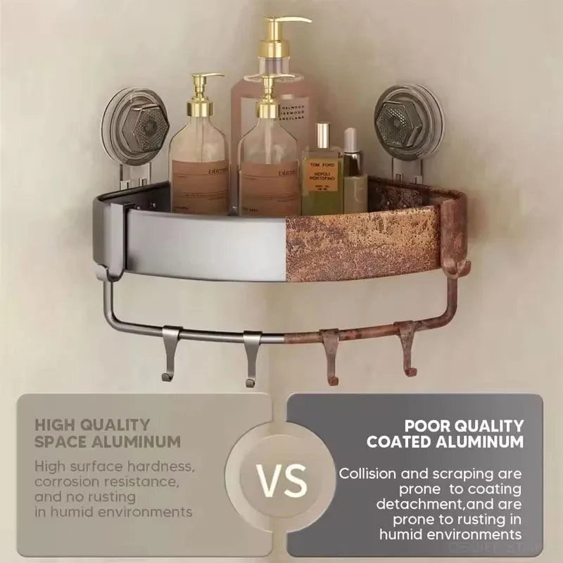 Soporte de pared de aluminio para ducha, estantes de baño con ganchos, soporte de ventosa sin perforación, accesorios de baño - imagen 3