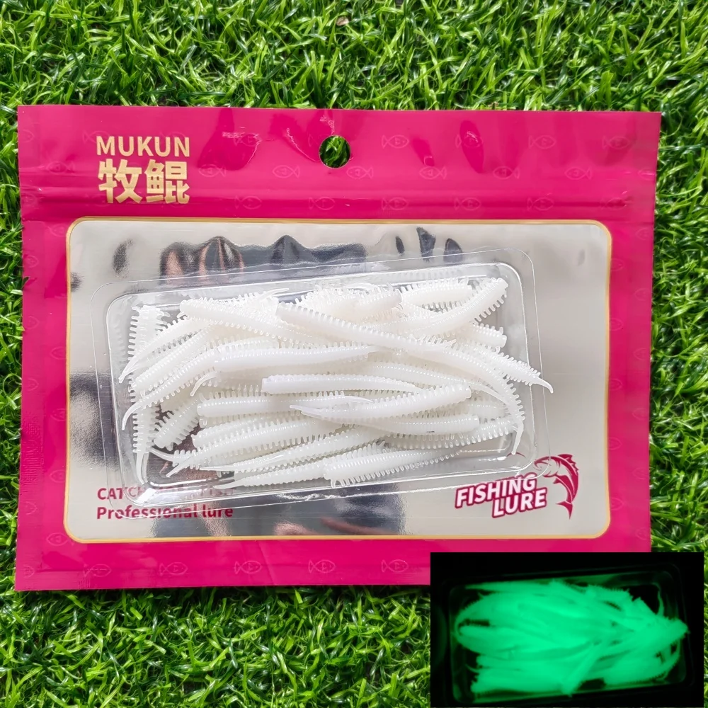 MUKUN 50 Uds. Señuelo de pesca de lombriz de tierra suave 45mm 0,5g plantilla de gusano suave cebo de pesca Wobbler cebos blandos artificiales señuelo de gusano - imagen 5