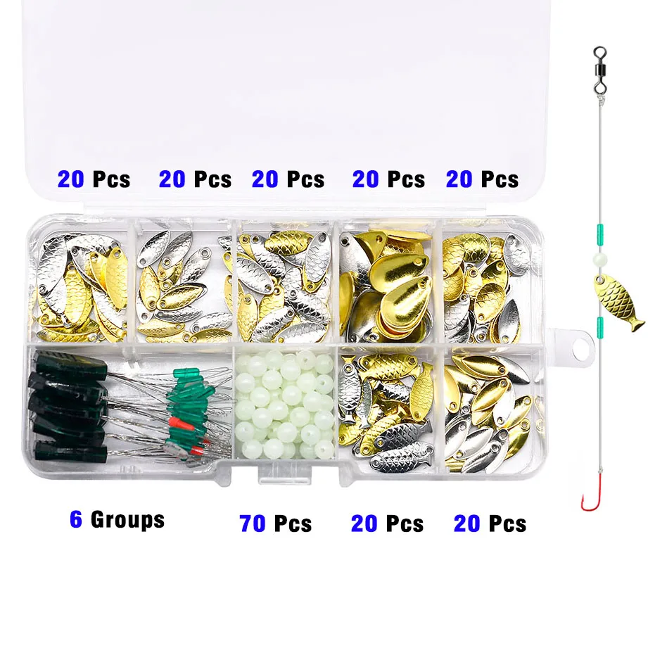 216 Uds señuelo de pesca Spinner cuchillas DIY Kit de fabricación de cebo, cuentas de tapón y frijoles espaciales juego de accesorios de equipo de pesca - imagen 3