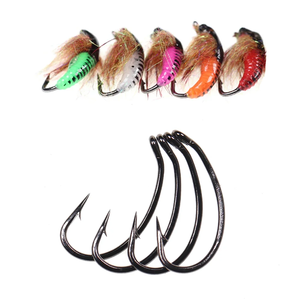 Wifreo-anzuelos curvos para pesca con mosca, anzuelos de 100 piezas, para hacer moscas, ninfa, Bug, Midge Caddis, gambas, Pupae, larvas - imagen 5