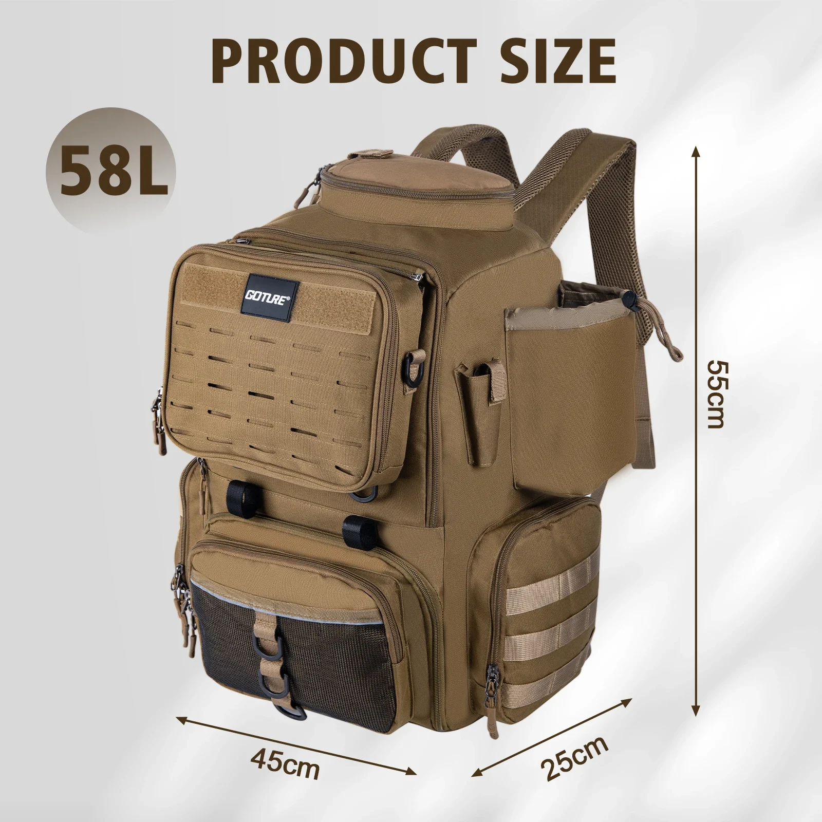 Goture nueva bolsa de pesca de 58L, Regular/aislamiento, repelente al agua 900D, diseño desmontable, respaldo cómodo para acto de pesca en acampada - imagen 3