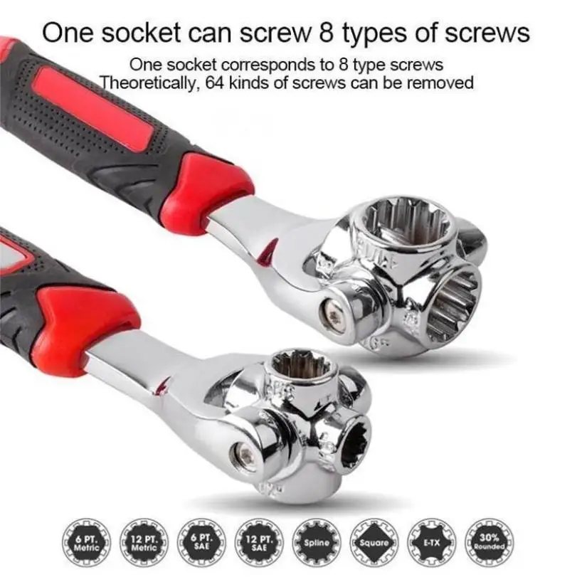Llave de tubo Universal multifuncional ocho en uno Hexagonal flor de ciruelo 360 grados giratorio Multi cabeza llave de hueso de perro mano - imagen 2