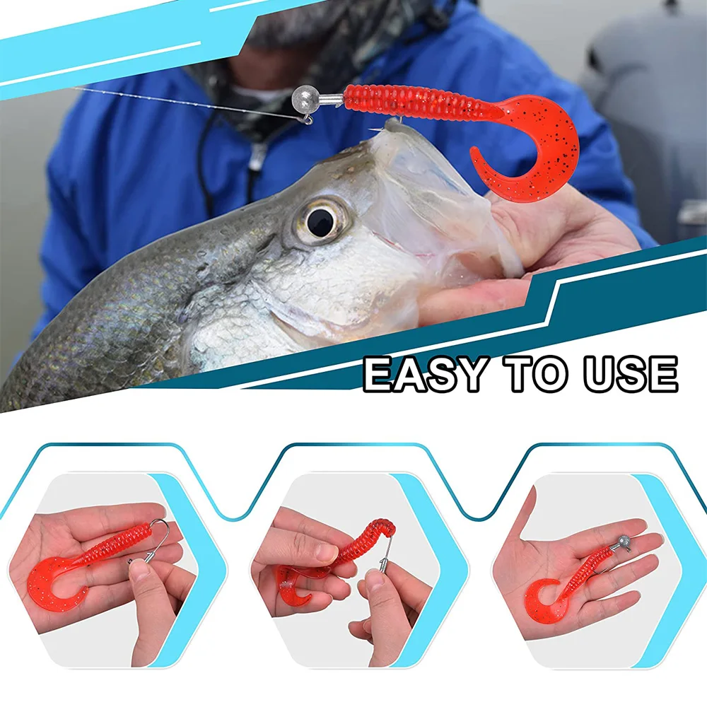 55 Uds. Anzuelos de pesca con cabezas de anzuelo, anzuelo de tipo Crappie sin pintar, anzuelos de gusano de fútbol, anzuelo de pesca con señuelo suave para lubina, trucha, suelo, agua salada - imagen 5