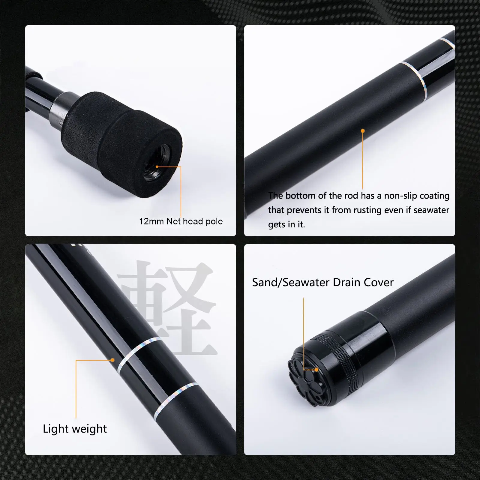 Goture-poste de red corta, caña de aterrizaje telescópica, ligera, viene con un cinturón, mango de red, pesca en roca, 2,1 m/3,0 m/3,9 m - imagen 5