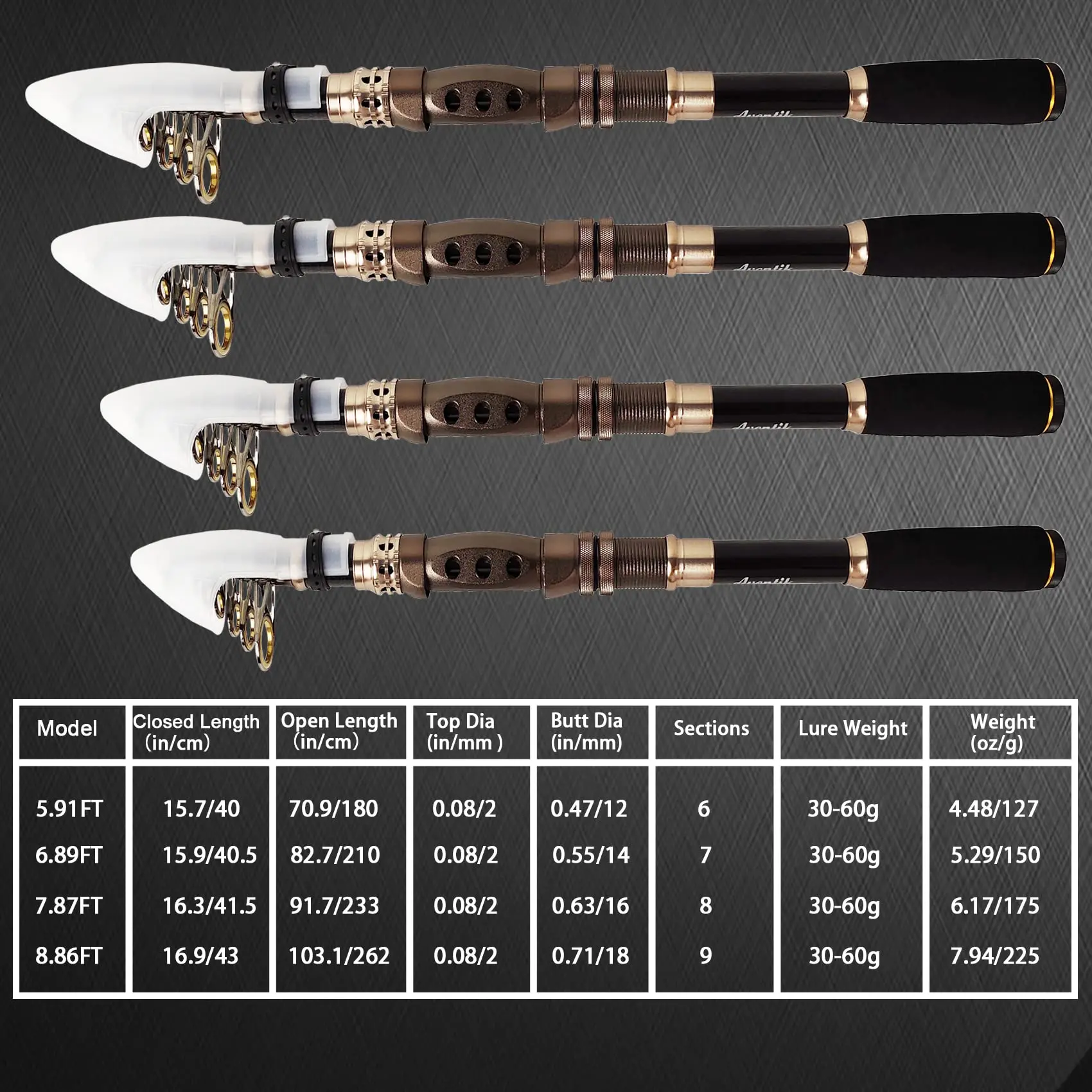 Aventik-caña de pescar telescópica de fibra de carbono con carrete, Kit de caña de agua salada y dulce - imagen 4