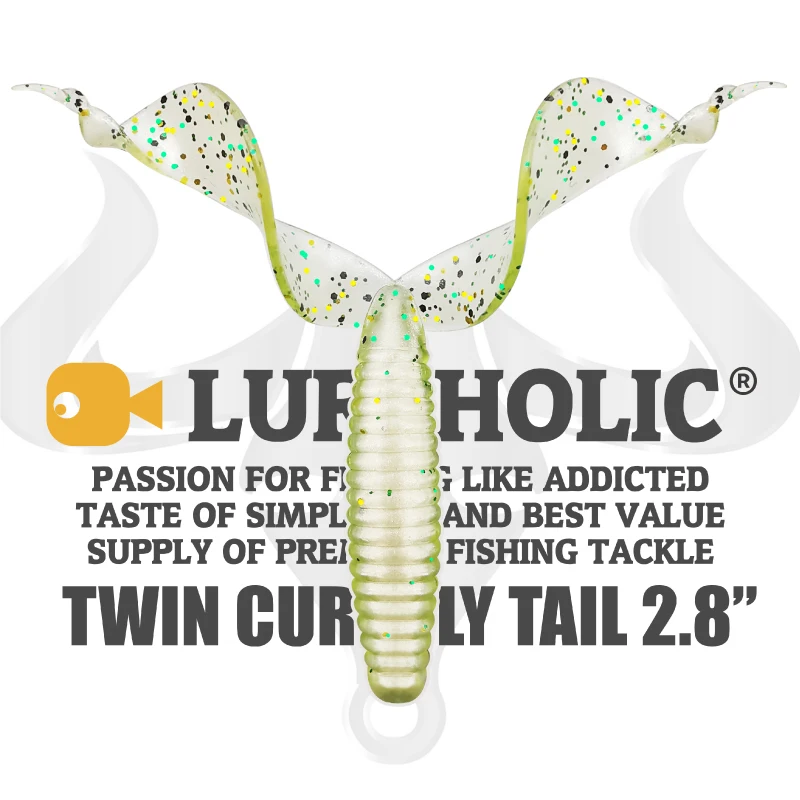 LUREHOLIC 2,8 "7 cm 12 piezas cebos de señuelo suave de cola doble para pesca de lubina cebo de gusano para cabeza de anzuelo, anzuelo de gusano