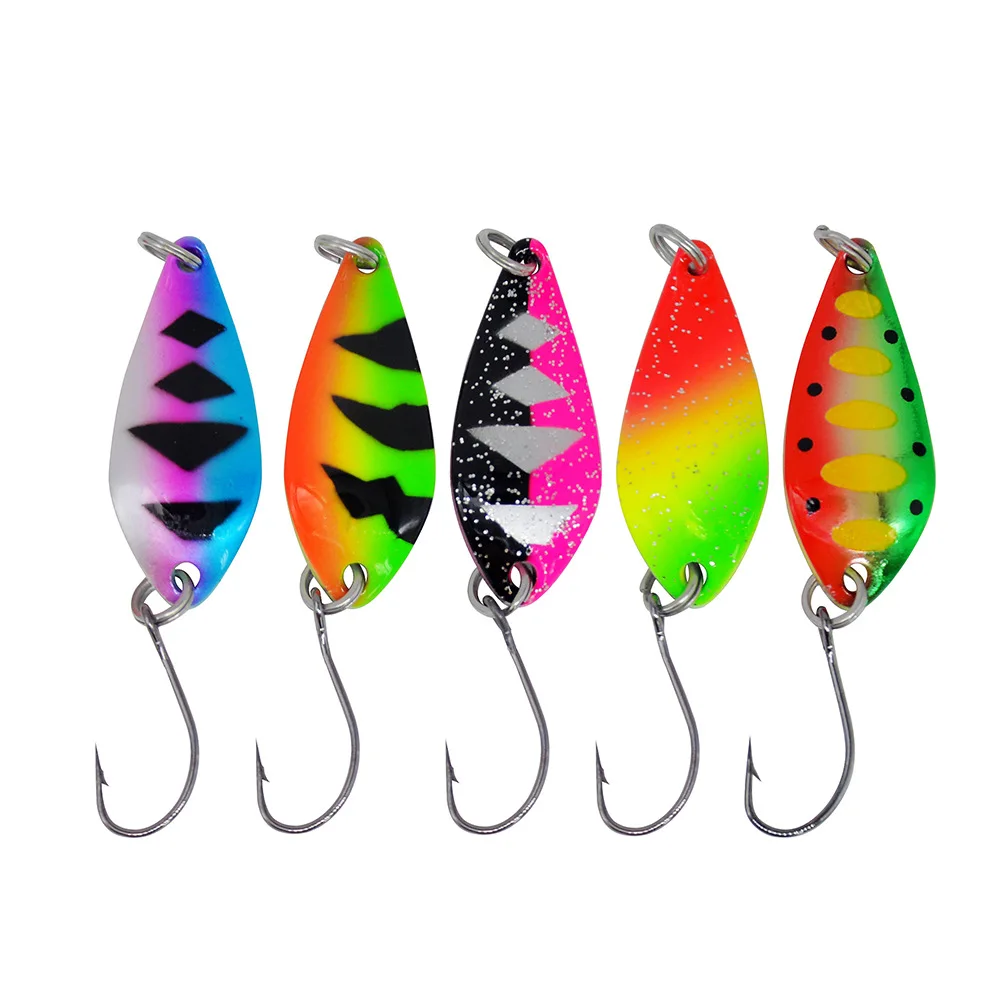 MUKUN 5 uds señuelo para trucha cuchara cebo 3g 3,6g pintura colorida cobre Metal Señuelos de pesca artificiales para trucha perca Chub