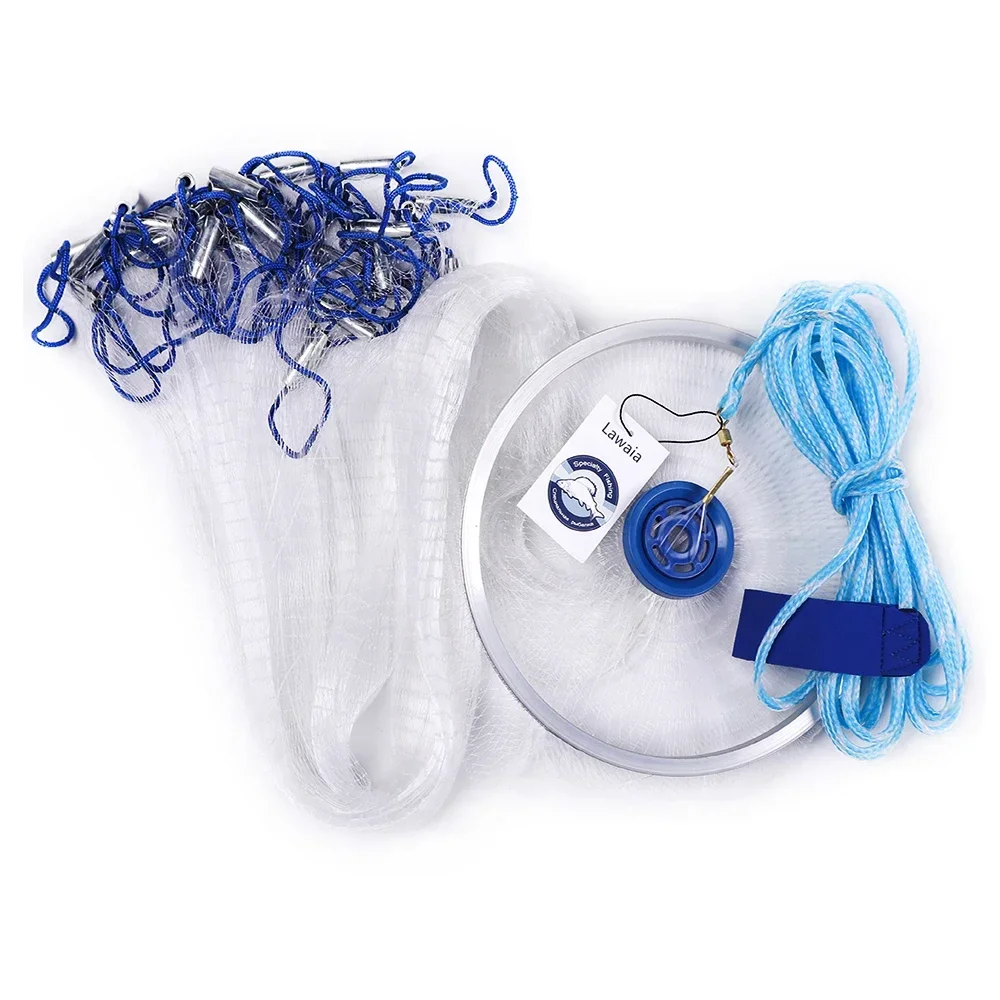 Red de aterrizaje de pesca de nailon monofilamento Lawaia, diámetro de 180cm-720cm, red de pesca de lanzamiento manual con colgante de hierro, anillo de aluminio - imagen 5