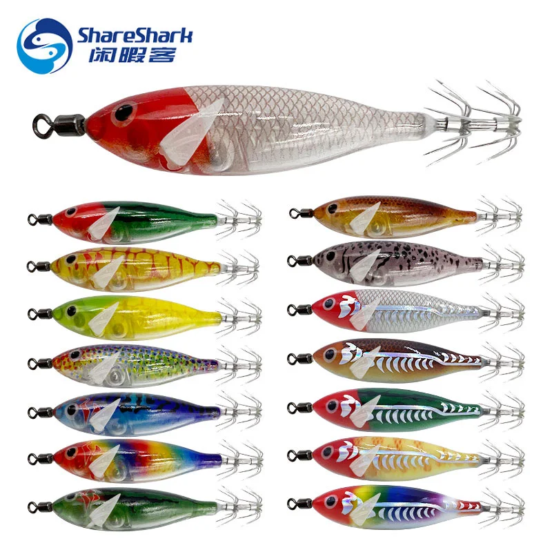 5,7g 5 unids/pack simulación brillo madera camarón señuelo plomo cebo para camarones abrazadera gancho calamar pesca en el mar pulpo cebo de calamar - imagen 2