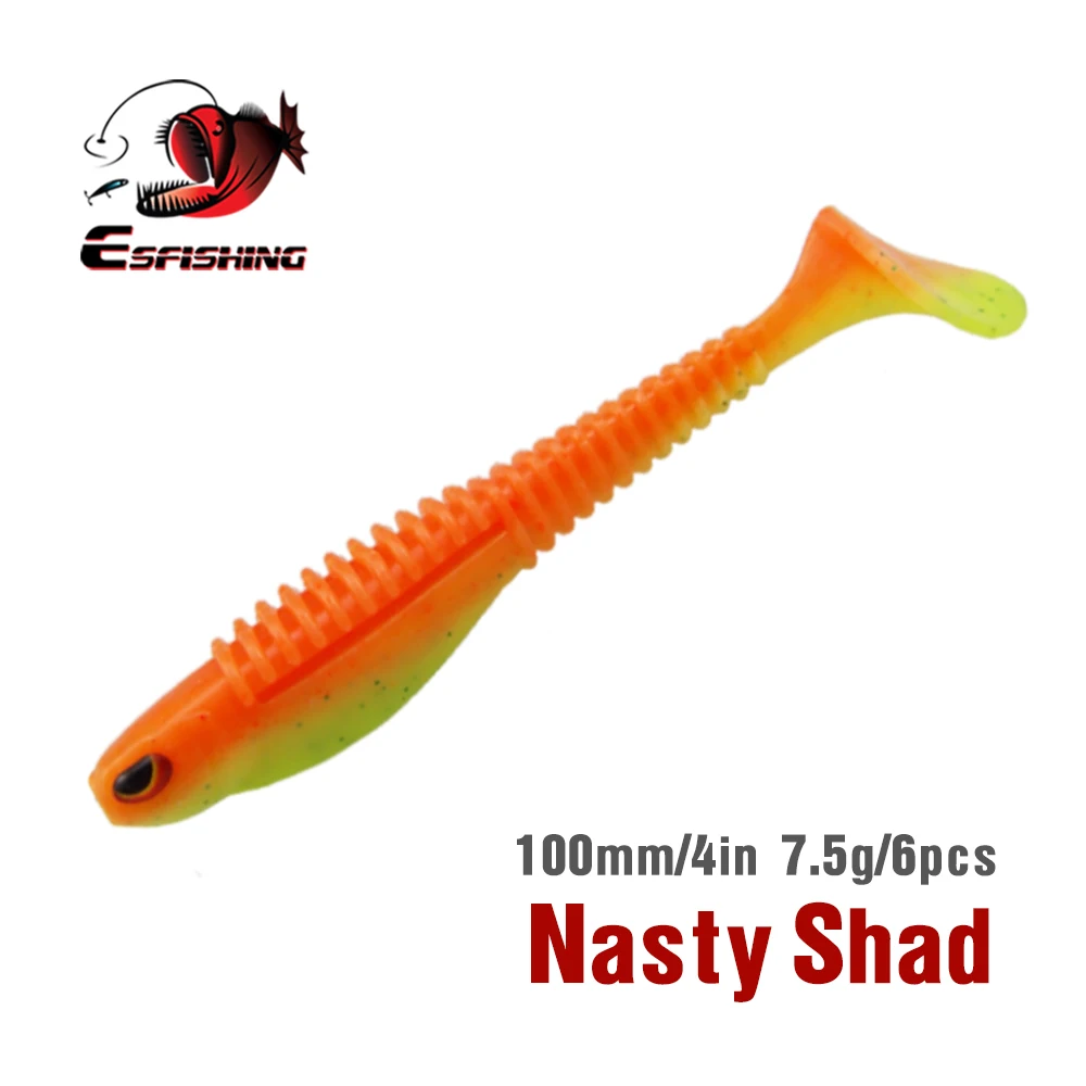 KESFISHING Nasty Shad 4 "T Tail Swimbait mejor calidad ojos 3D Pesca cebos blandos de silicona Artificial para Lucio Señuelos de Pesca de lubina - imagen 3