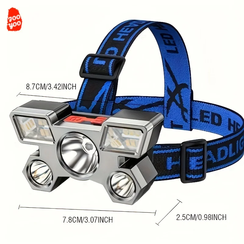 Iluminación de pesca recargable por USB, faros LED superbrillantes para aventuras al aire libre, Camping, senderismo, impermeable, 3LED + 6SMD, 1 unidad - imagen 4