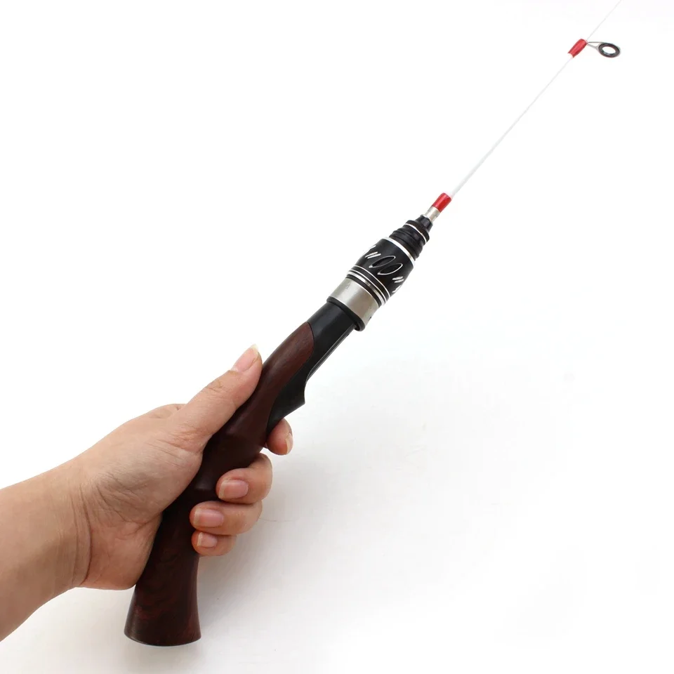 Caña de pescar con mango de madera para invierno, 2 secciones de longitud, 63cm, juego de caña giratoria, aparejos de pesca cortos, novedad - imagen 3