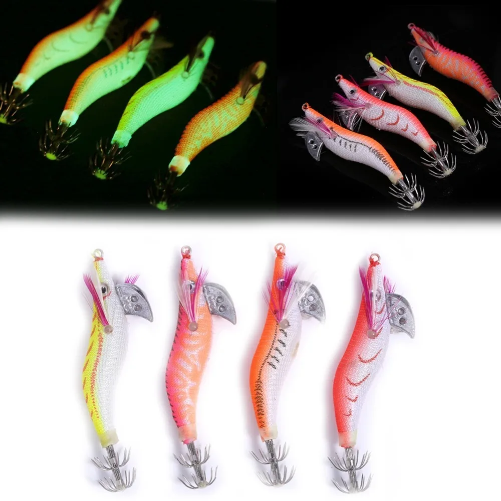 4 Uds. Cebo luminoso duradero 8cm 8g gabarito de camarones Multicolor Señuelos de pesca pesca en agua salada